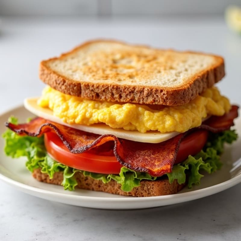 Crispy Turkey Bacon Whole Grain Sandwich with Fresh Lettuce and Sliced Tomato