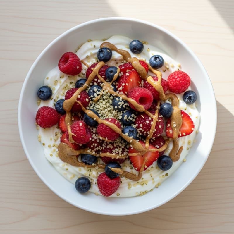 Silky Greek Yogurt Bowl with Hemp Seeds and Mixed Berries