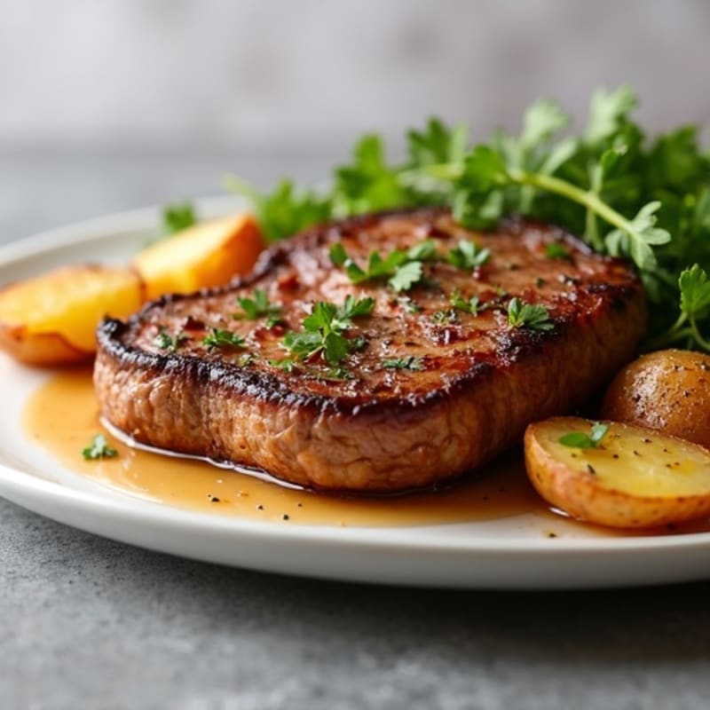 Pan-Seared Garlic Butter Steak with Crispy Roasted Potatoes