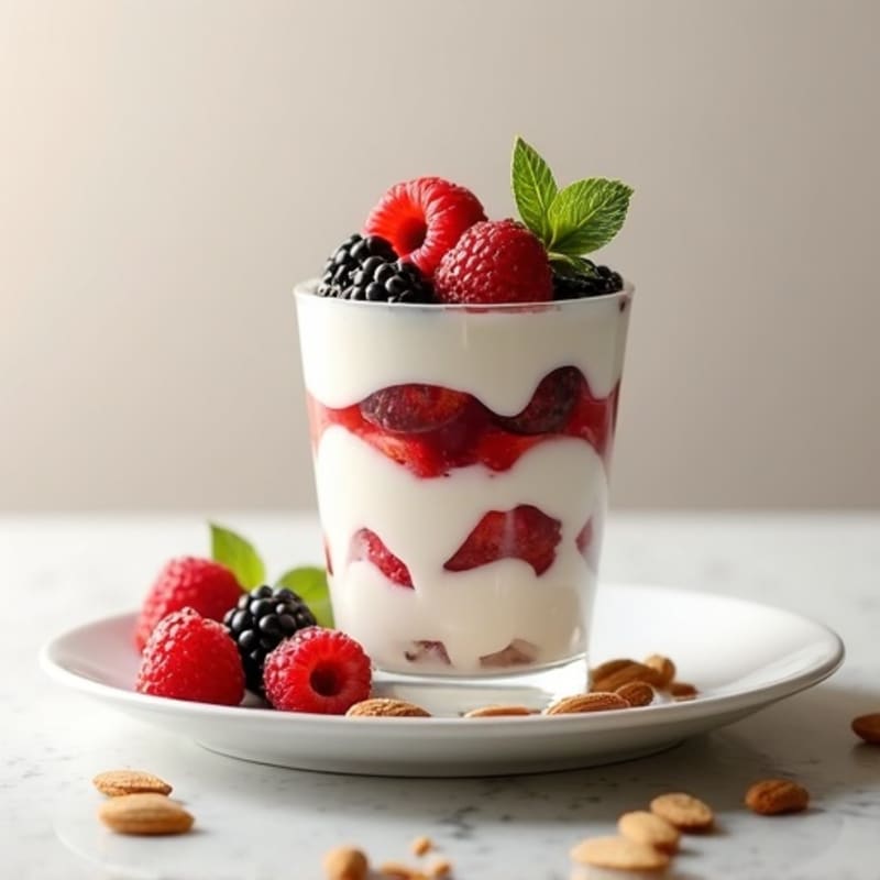 Greek Yogurt Protein Parfait with Mixed Berries and Almonds