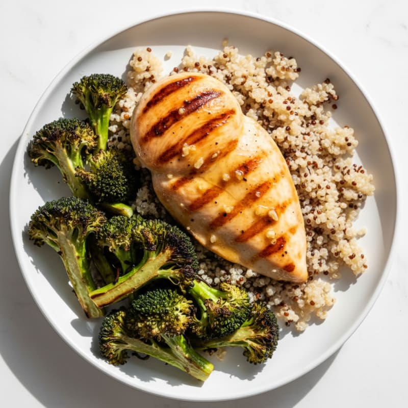 Grilled Chicken Breast with Quinoa and Roasted Broccoli