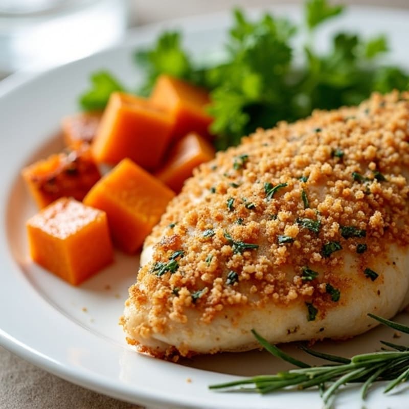 Crispy Herb-Crusted Chicken with Roasted Sweet Potatoes