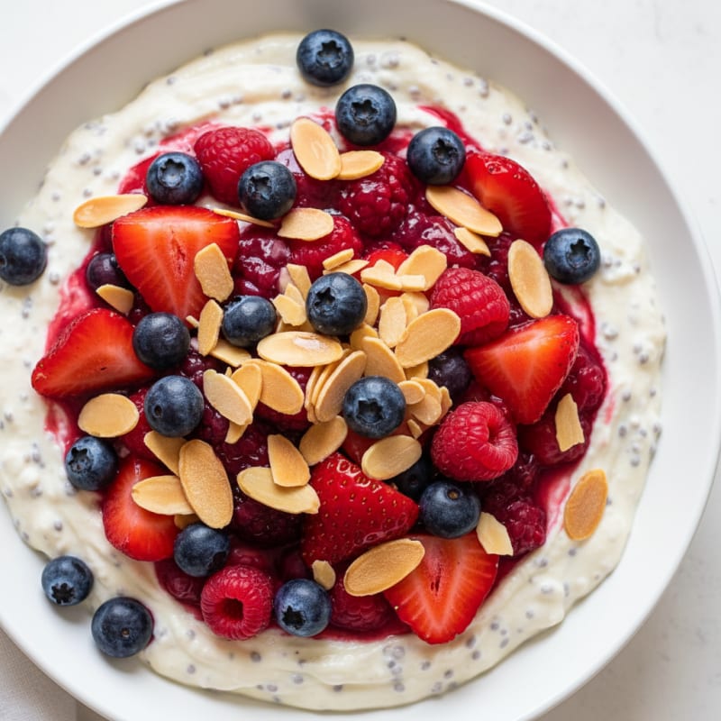 Greek Yogurt Protein Pudding with Mixed Berries