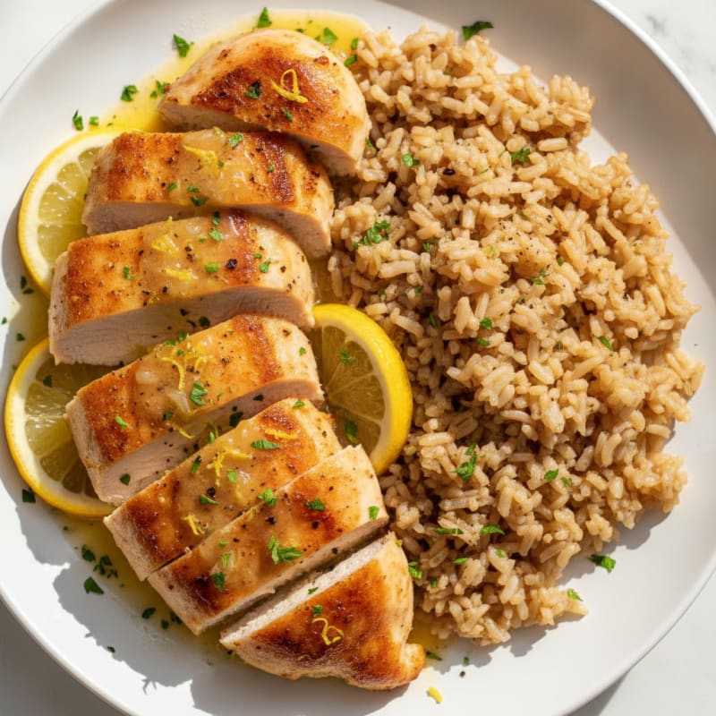 Lemon Herb Chicken with Brown Rice Pilaf