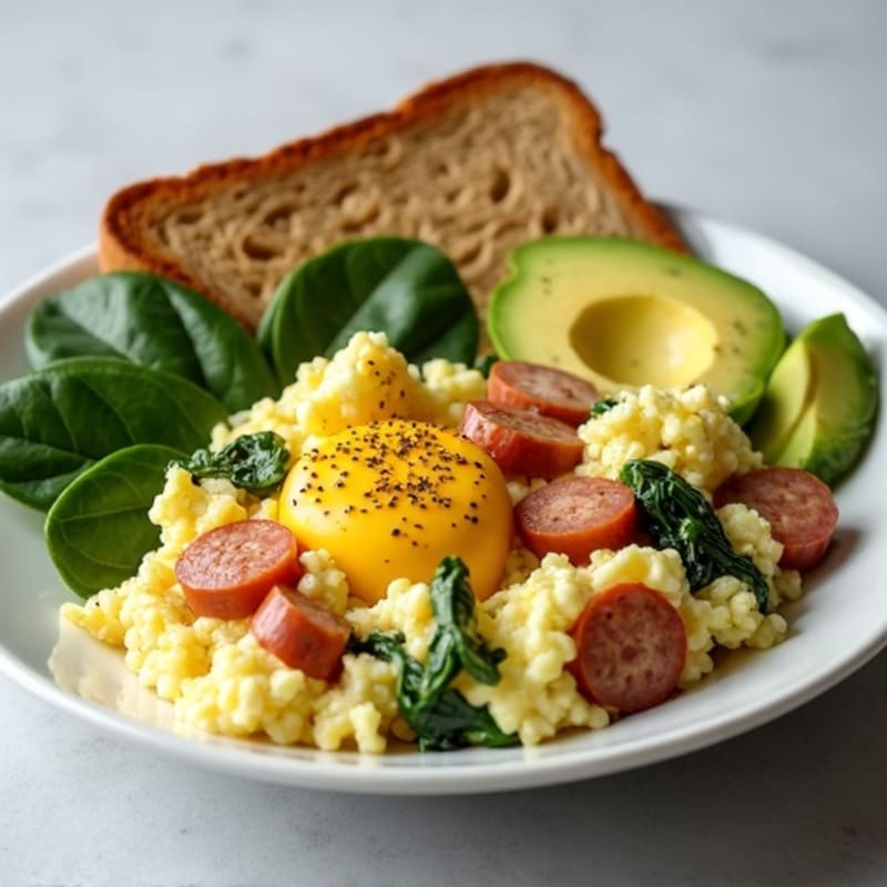 Egg White Scramble with Turkey Sausage and Spinach