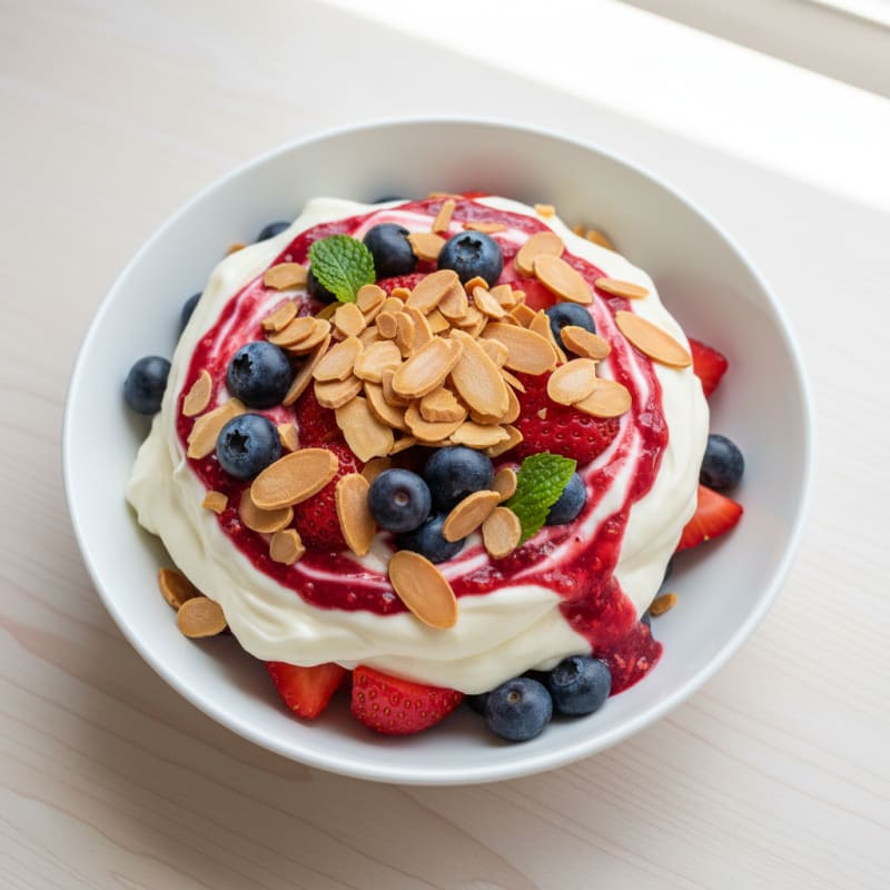 Greek Yogurt Protein Parfait with Mixed Berries and Almonds
