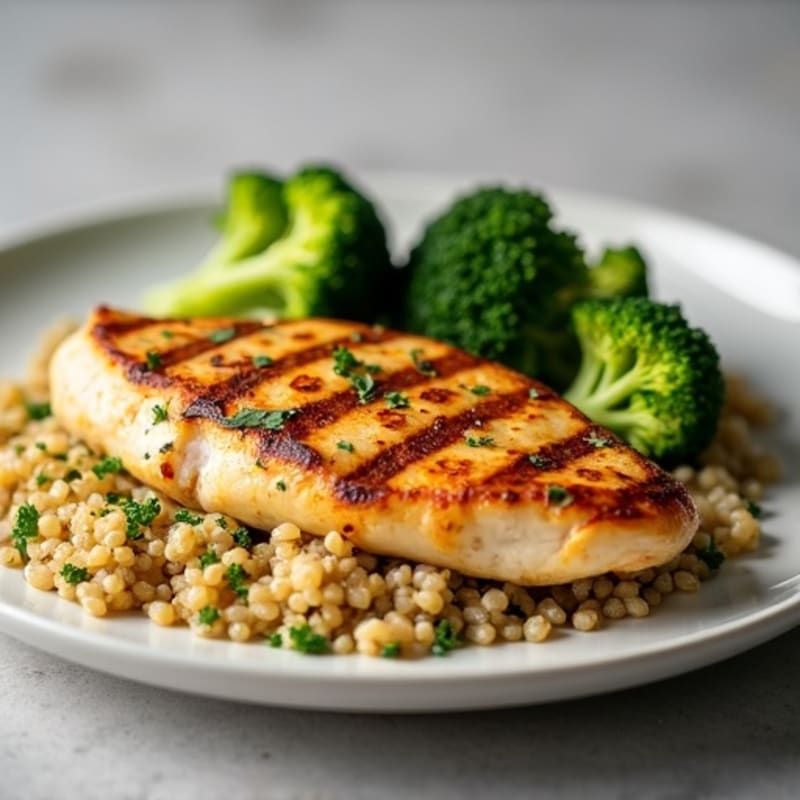 Grilled Chicken Breast with Quinoa and Roasted Broccoli