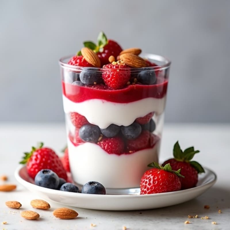 Greek Yogurt Protein Parfait with Mixed Berries and Almonds