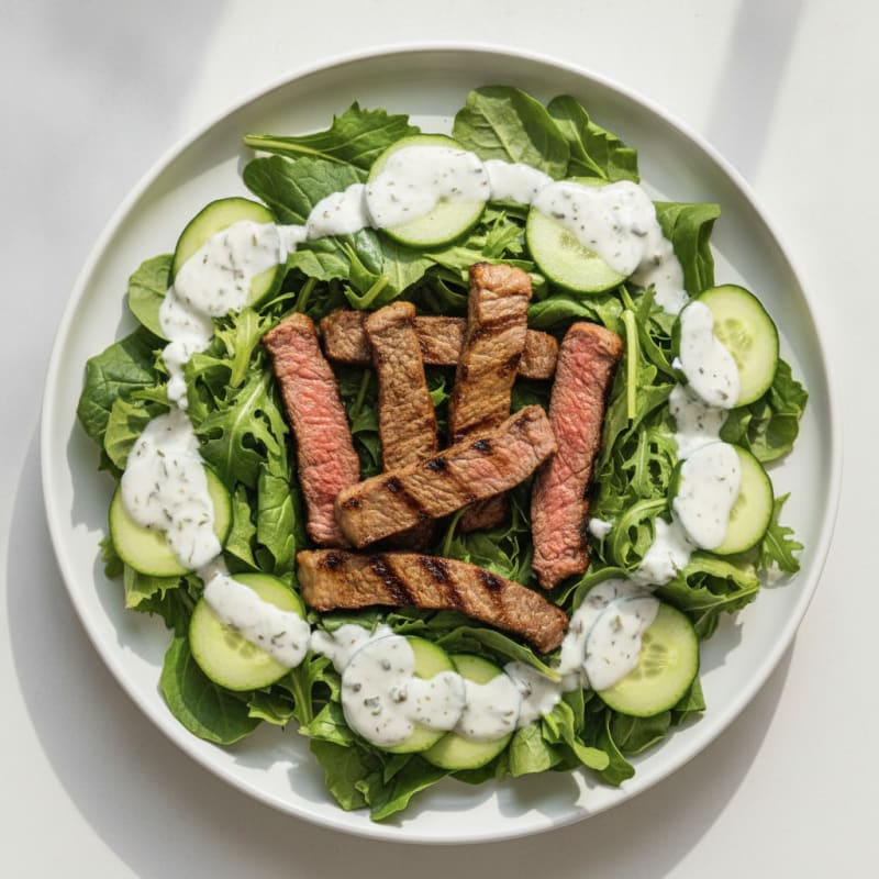Grilled Beef Salad with Cucumbers and Yogurt Dressing
