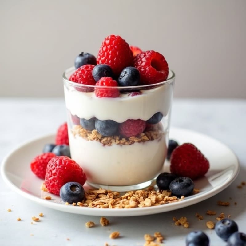 Greek Yogurt Protein Parfait with Mixed Berries and Almonds