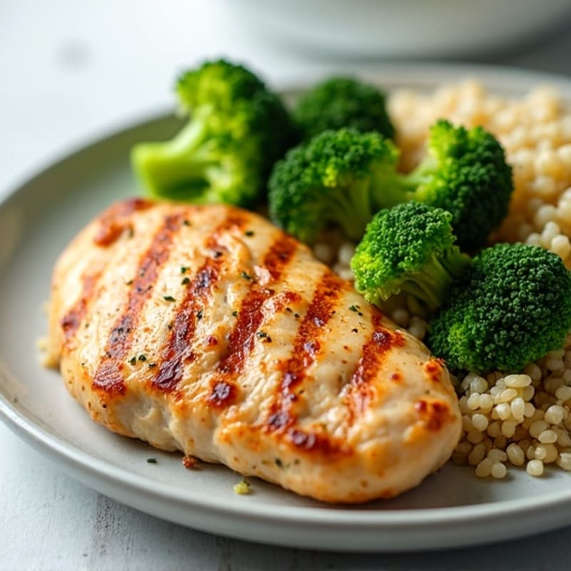 Grilled Chicken Breast with Quinoa and Steamed Broccoli