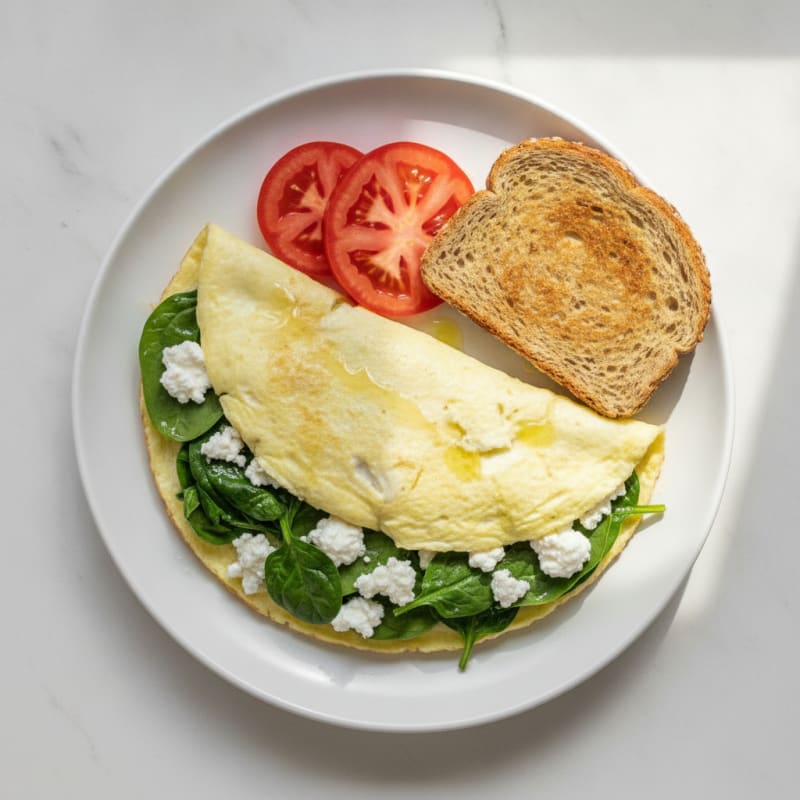 Egg White Spinach Omelet with Cottage Cheese and Fresh Tomato