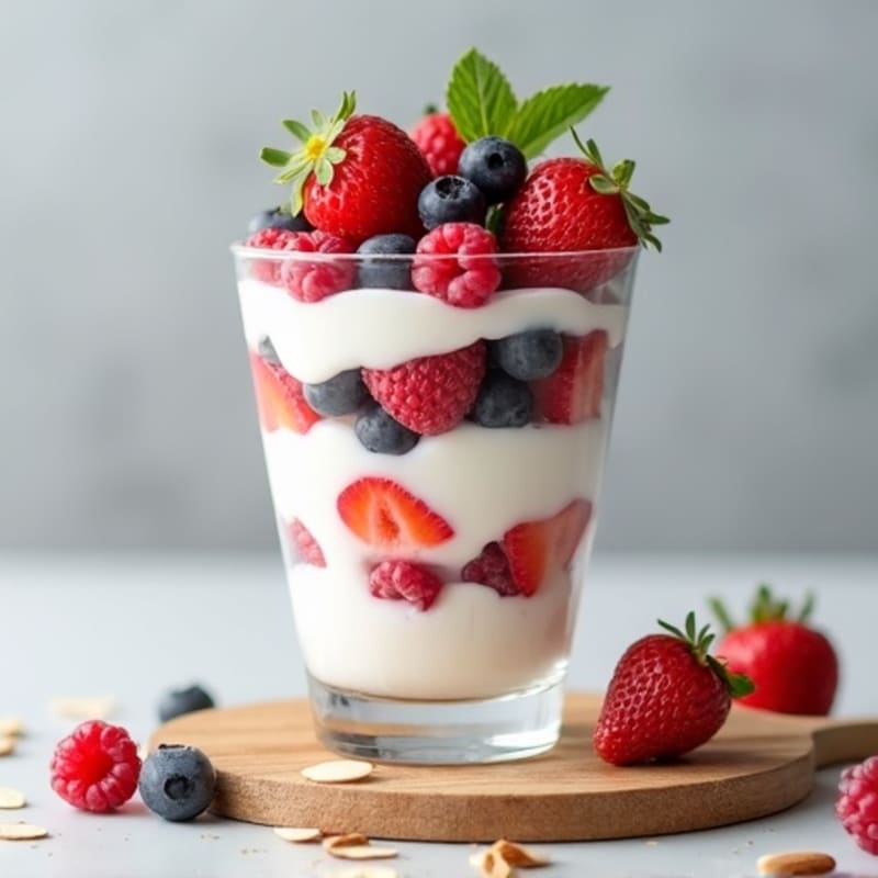 Greek Yogurt Protein Parfait with Mixed Berries and Almonds