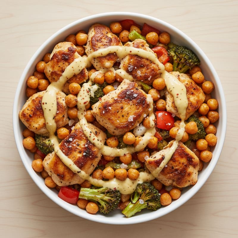 Creamy Roasted Chickpea & Veggie Bowl