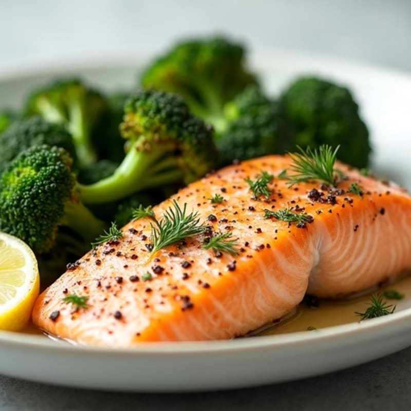Lemon-Herb Roasted Salmon with Roasted Broccoli and Sautéed Spinach