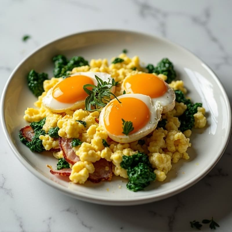 Cottage Cheese Egg Scramble with Spinach and Turkey Bacon