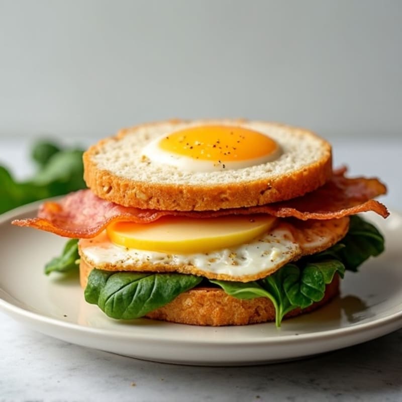Egg White and Turkey Bacon Sandwich with Spinach on Whole Grain Bread