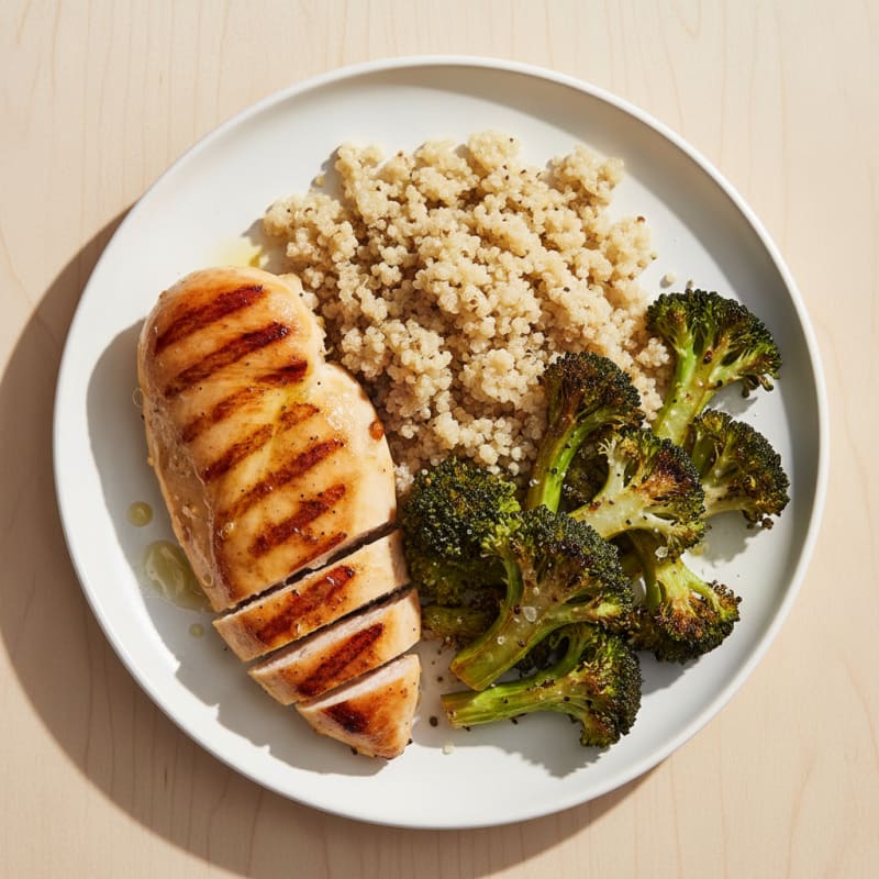Grilled Chicken Breast with Quinoa and Roasted Broccoli