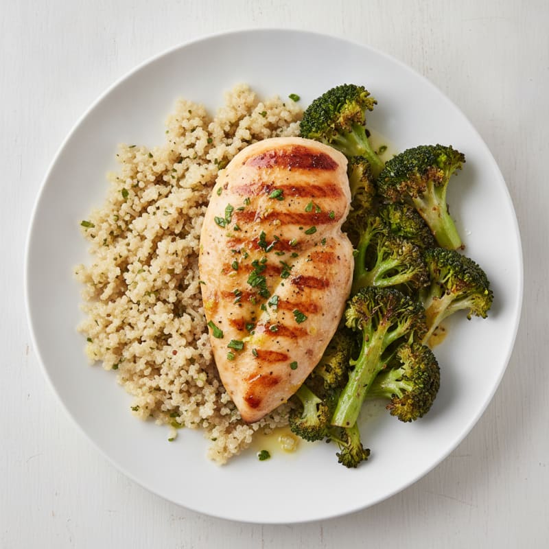 Grilled Chicken Breast with Quinoa and Roasted Broccoli