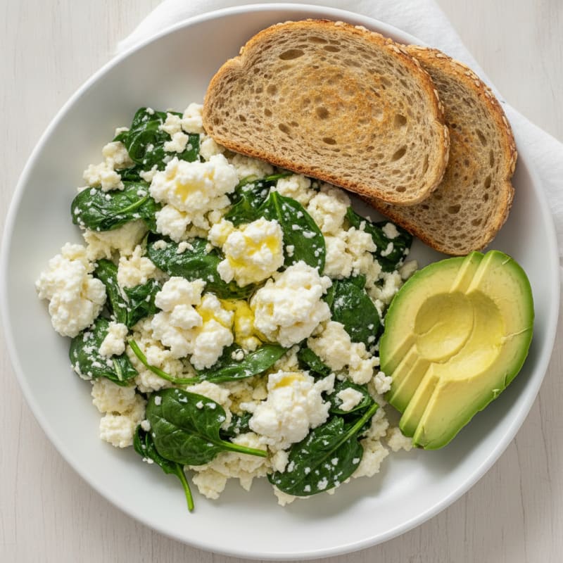 Egg White and Spinach Scramble with Cottage Cheese