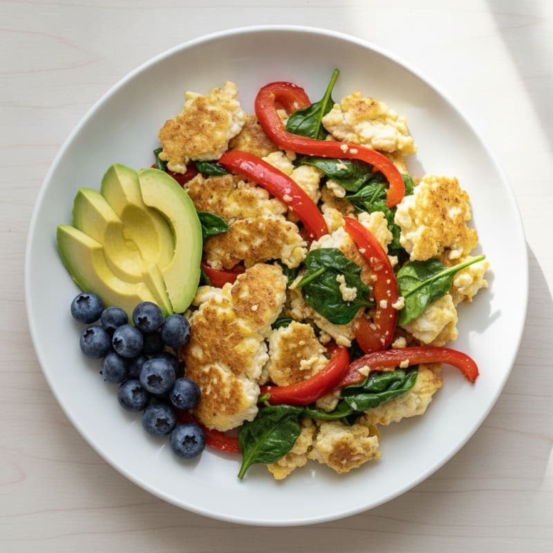 Egg White Scramble with Roasted Peppers and Spinach