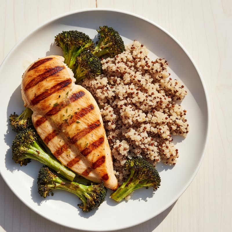 Grilled Chicken Breast with Quinoa and Roasted Broccoli