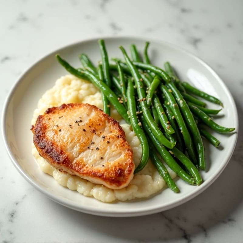 Seared Turkey Breast with Steamed Green Beans and Cauliflower Mash