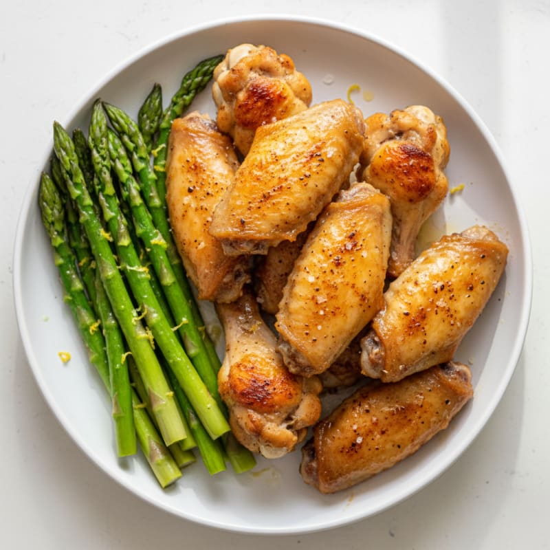 Crispy Roasted Chicken Wings with Zesty Asparagus