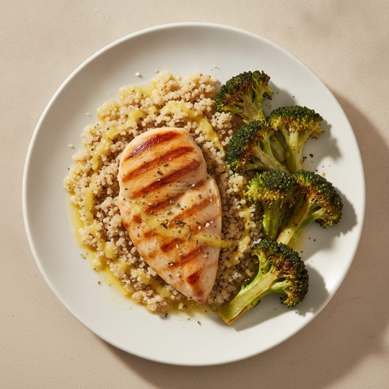 Grilled Chicken Breast with Quinoa and Roasted Broccoli