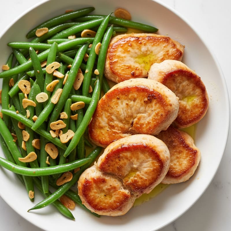Seared Turkey Breast with Steamed Green Beans and Garlic