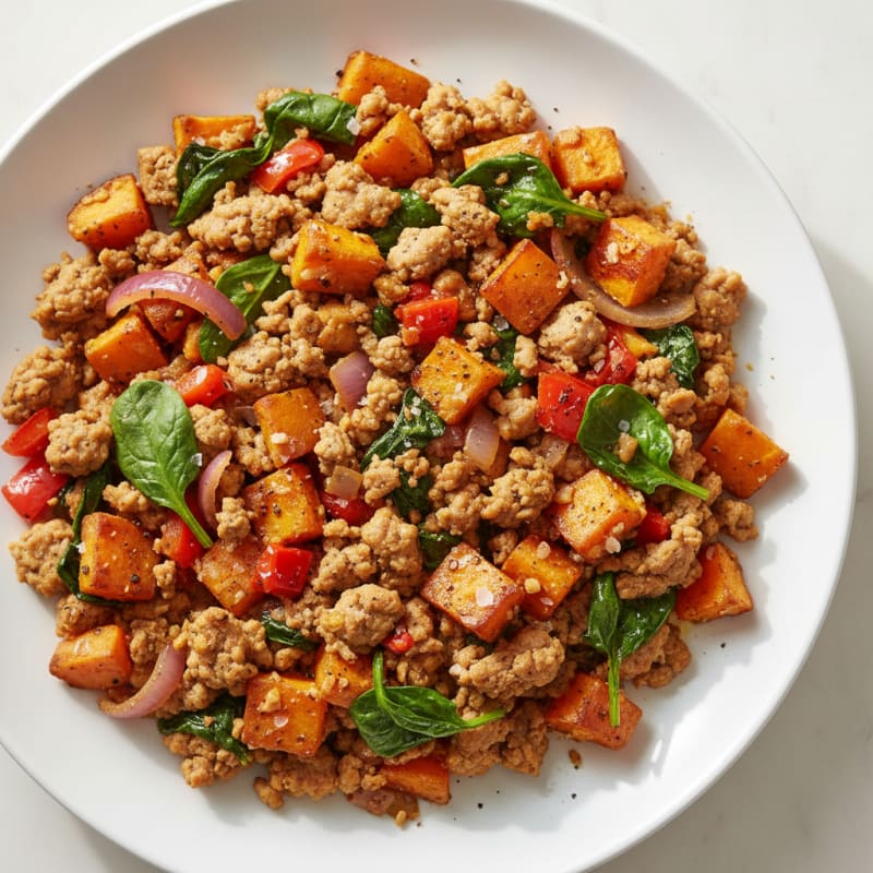 Roasted Sweet Potato and Ground Turkey Skillet