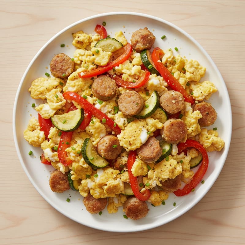 Hearty Scrambled Eggs with Roasted Vegetables