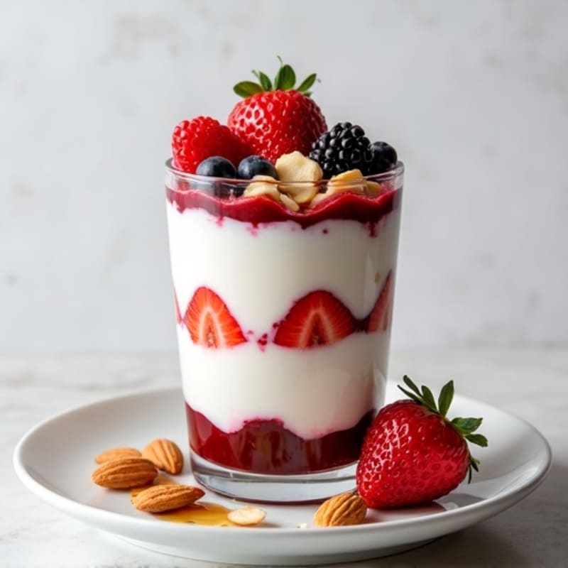 Greek Yogurt Protein Parfait with Mixed Berries and Almonds