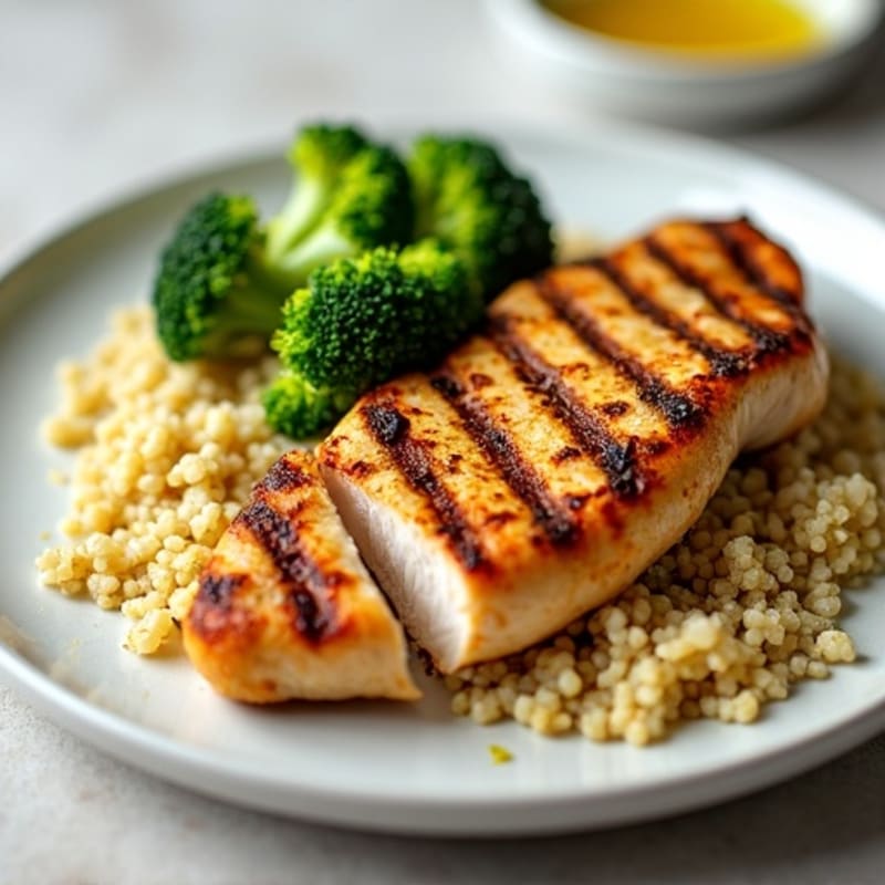 Grilled Chicken Breast with Quinoa and Roasted Broccoli