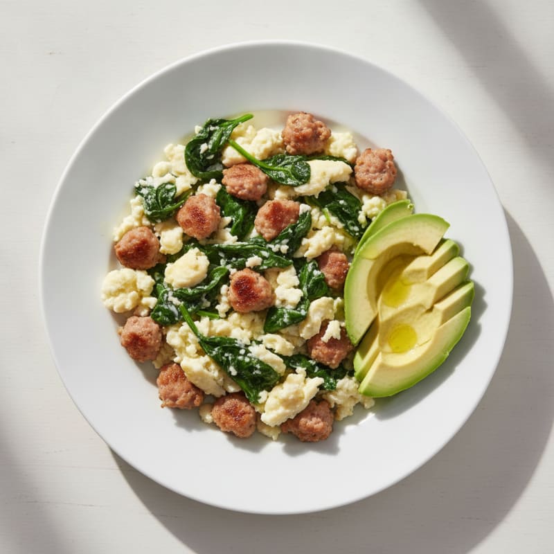 Egg White Scramble with Turkey Sausage and Spinach