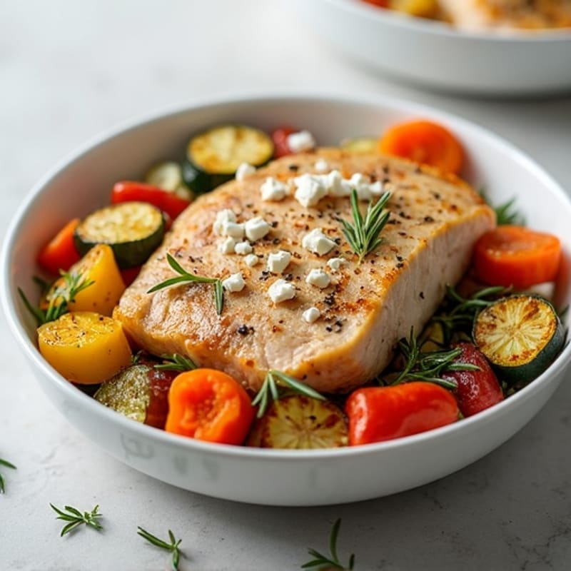 Herb-Roasted Turkey Breast with Roasted Vegetables and Feta