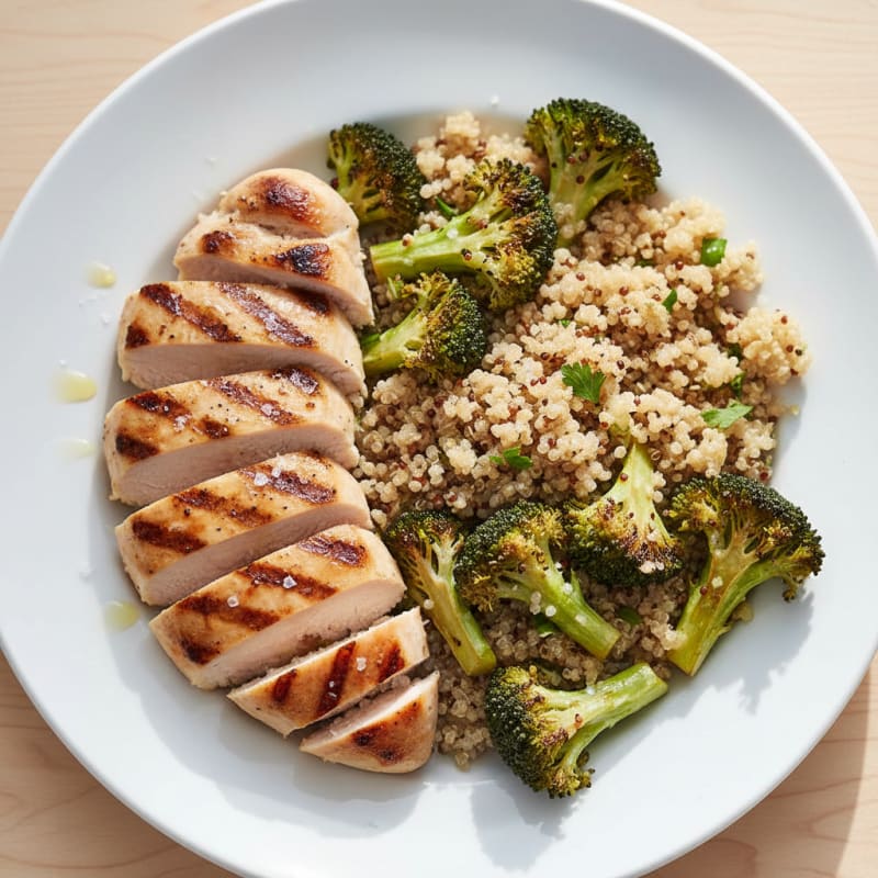 Grilled Chicken Breast with Roasted Broccoli and Quinoa