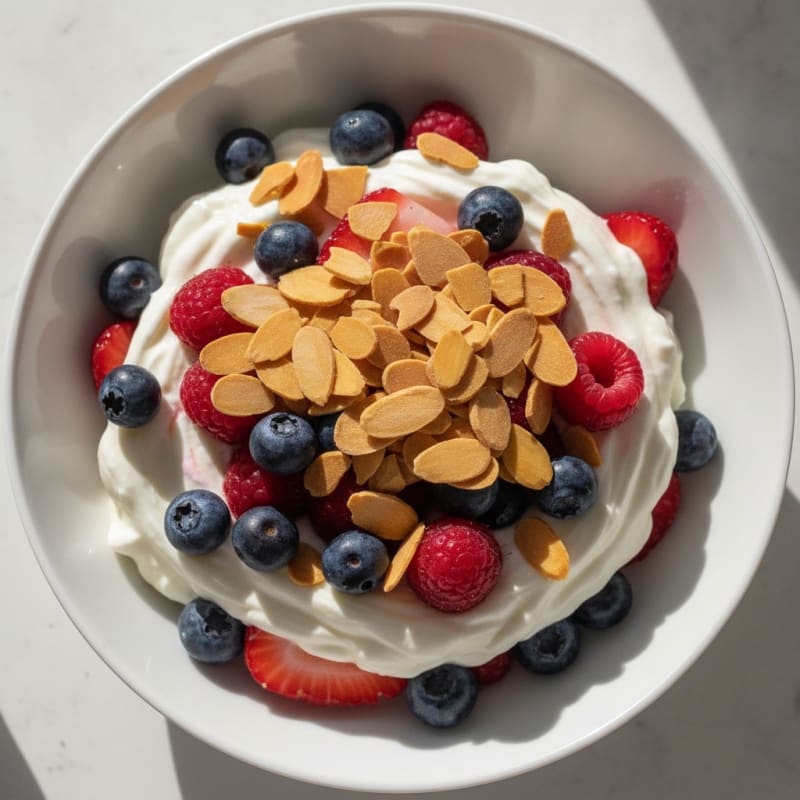 Greek Yogurt Protein Parfait with Mixed Berries and Almonds