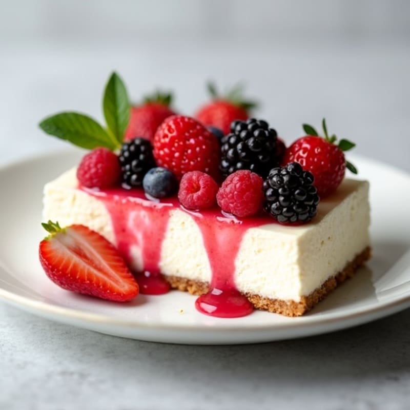 Greek Yogurt Protein Cheesecake with Mixed Berries