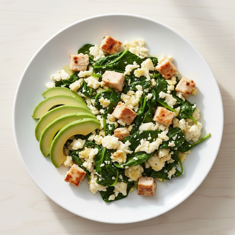 Egg White Spinach Scramble with Turkey Breast