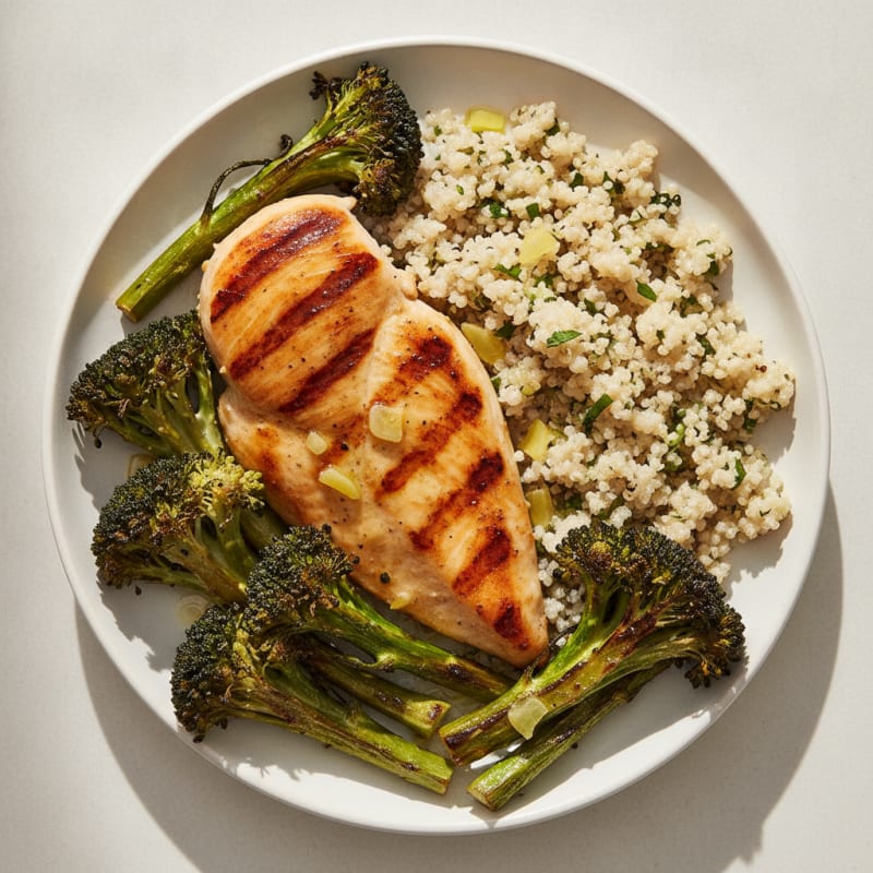 Grilled Chicken Breast with Quinoa and Roasted Broccoli