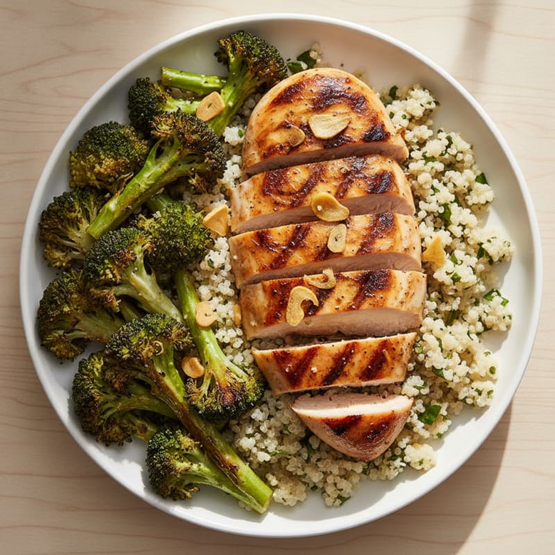 Grilled Chicken Breast with Quinoa and Roasted Broccoli