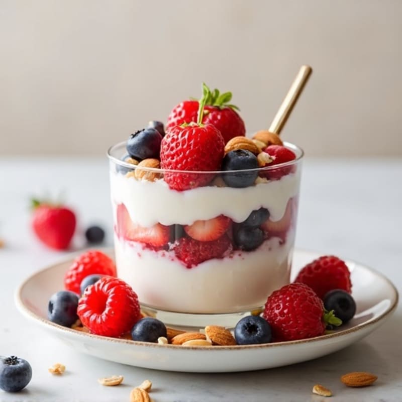 Greek Yogurt Protein Parfait with Mixed Berries and Almonds