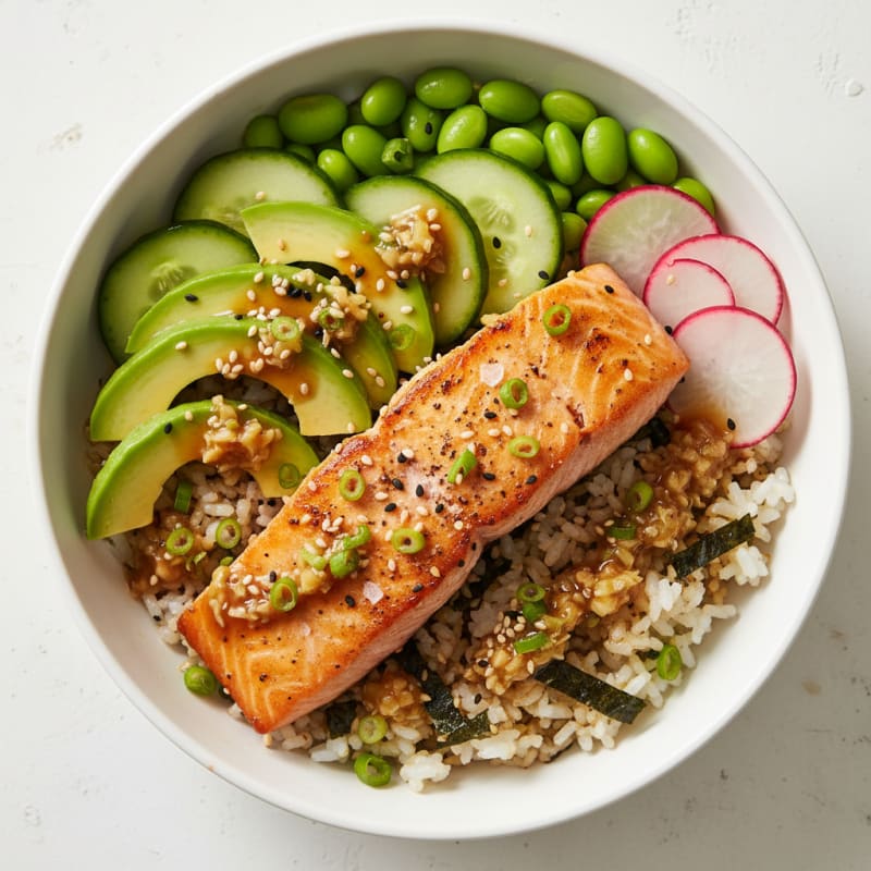 Salmon Sushi Rice Bowl with Avocado