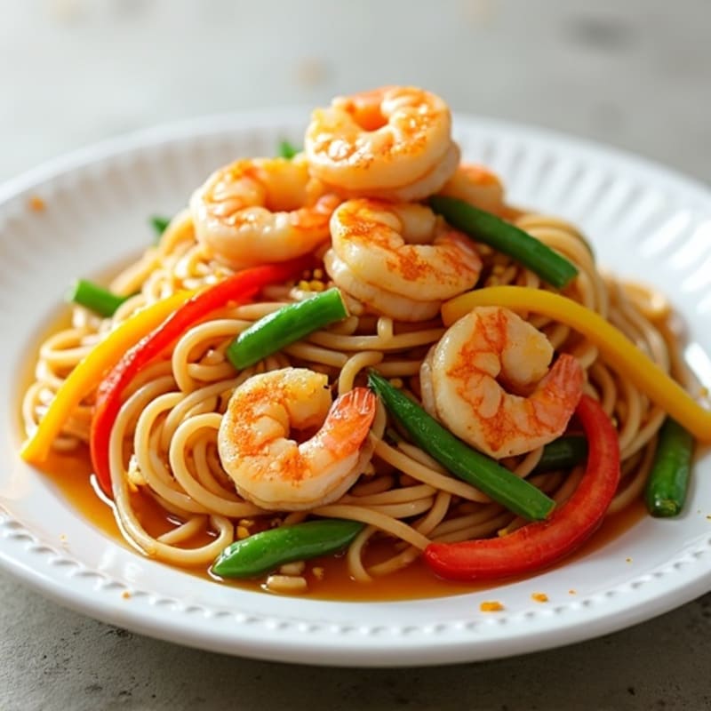 Shrimp with Peanut Lime Noodles and Crisp Vegetables