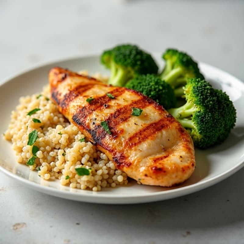 Grilled Chicken Breast with Roasted Broccoli and Quinoa