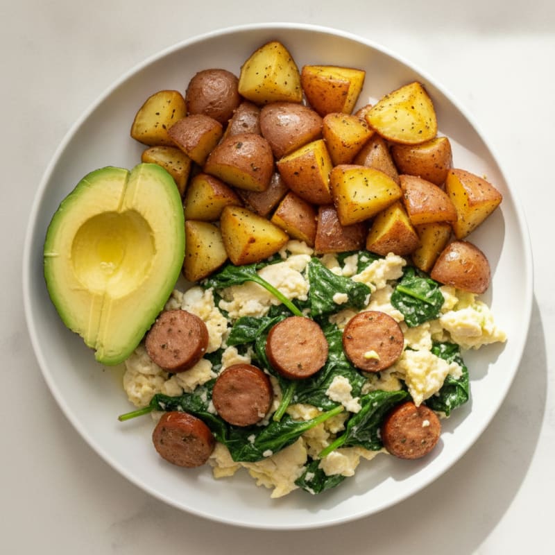 Scrambled Egg Whites with Spinach and Turkey Sausage