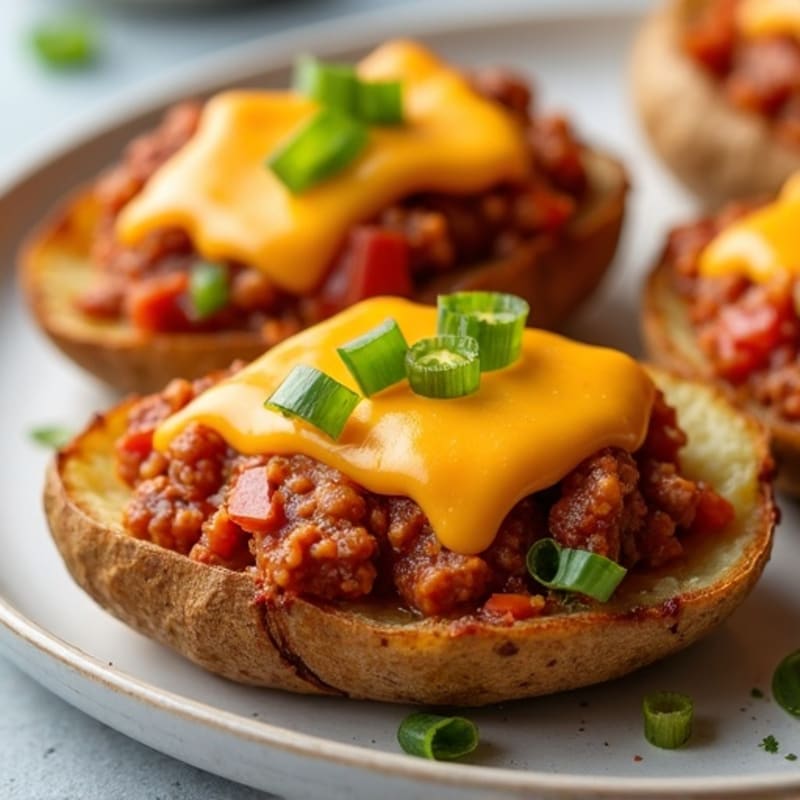 Crispy Baked Potato Skins with Lean Chili and Creamy Cheese