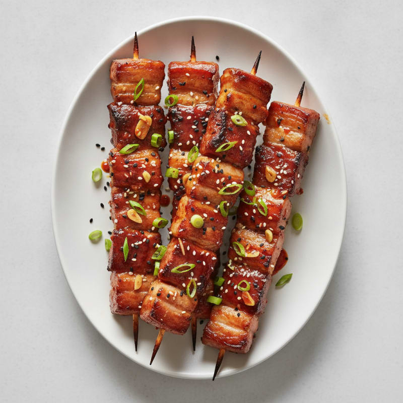 Spicy Gochujang Pork Belly Skewers