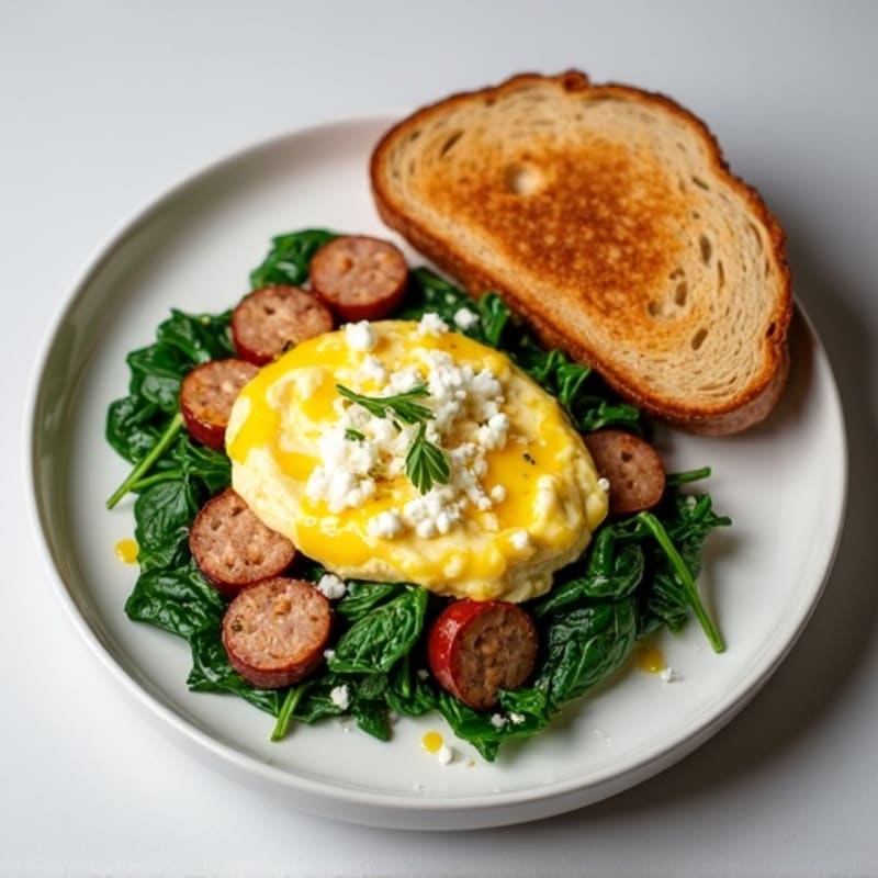 Egg White Scramble with Chicken Sausage and Spinach